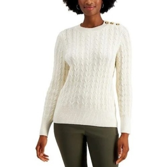 Charter Club Button-Shoulder Glitter Knit Sweater Cloud Combo XXL - Picture 1 of 1